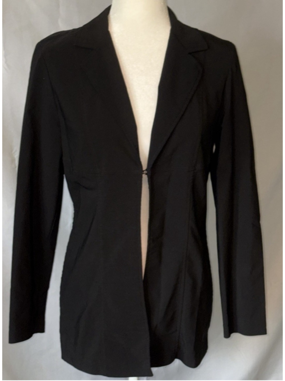 Fashion Bug Vintage Black Blazer Jacket M Hook Eye Office Siren Goth Minimalist